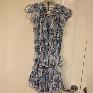 Misa Los Angeles Blue and White Patterned Mini Dress